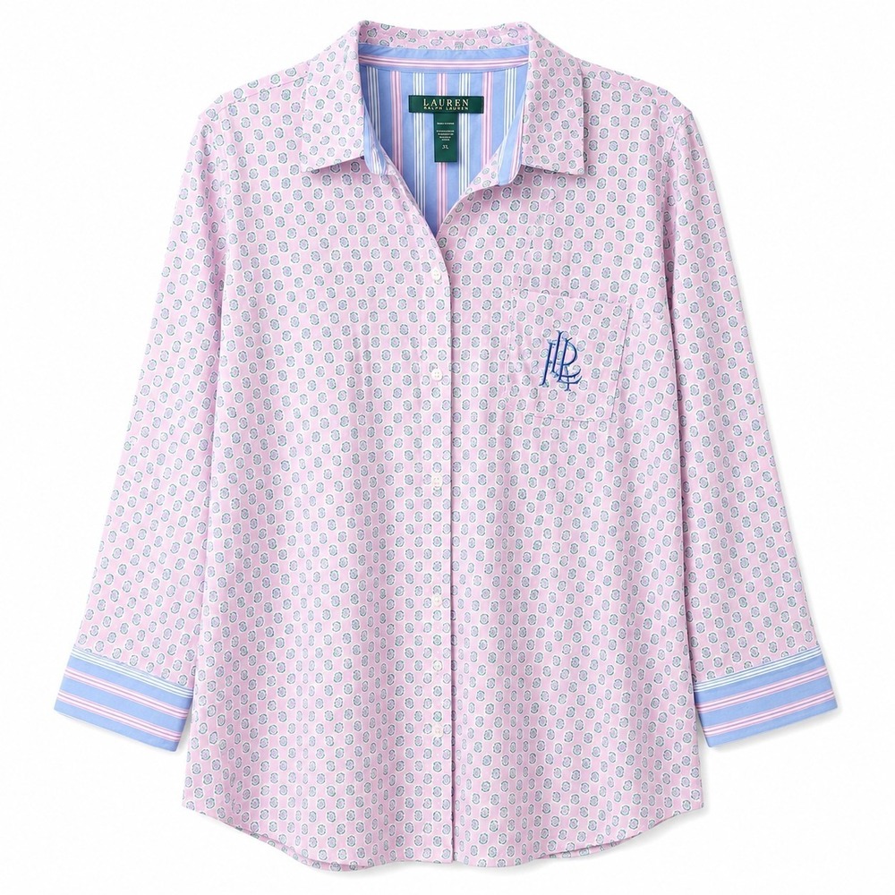 NWT$ LRL Ralph Lauren Hampton Classics Sleep Button Top Sz XL Paisley Monogram
